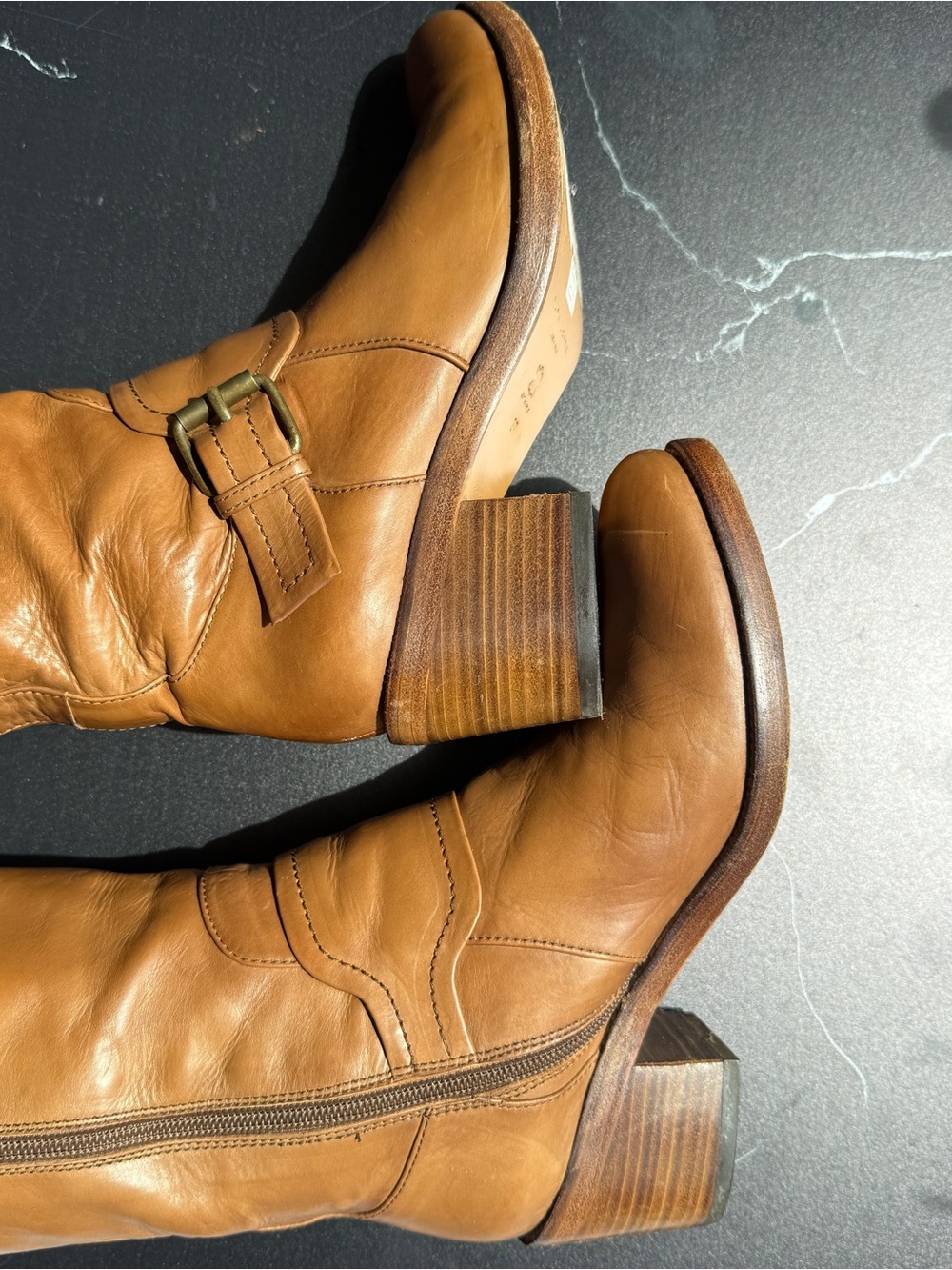PURA LOPEZ Women's Tall Leather Western Cowboy Riding Boots - Tan size 7 - Picture 7 of 15